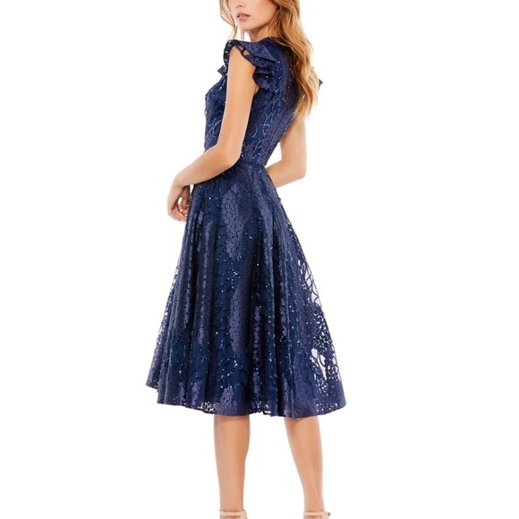 Mac Duggal 12467 NWT FLUTTER SLEEVE SEQUIN APPLIQUE COCKTAIL DRESS - Picture 2 of 7